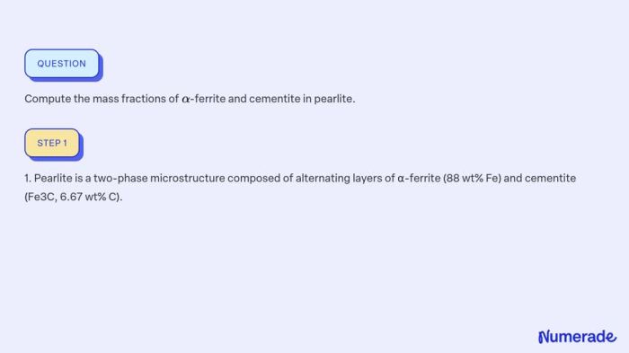 Compute the mass fractions of ferrite and cementite in pearlite