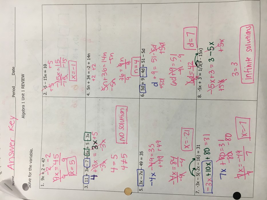 Unit 1 test equations and inequalities answer key